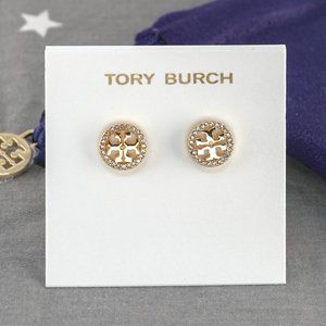 Tory Burch Miller Pavé Stud Earrings in Tory Gold (Brand New with Dust Bag)